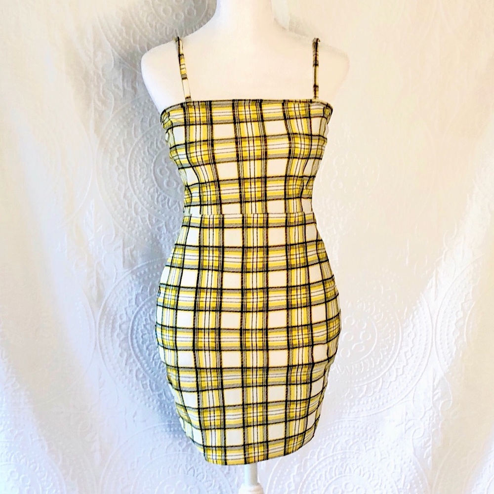 Daisy Street 90s Yellow Checkered Cami Dress